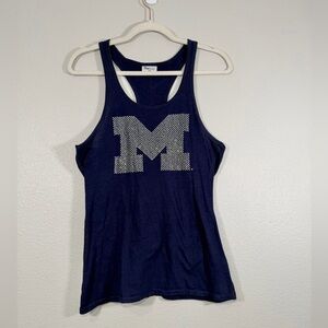 University of Michigan Wolverines Tank Top Racer Shirt Blue Rhinestone Women M